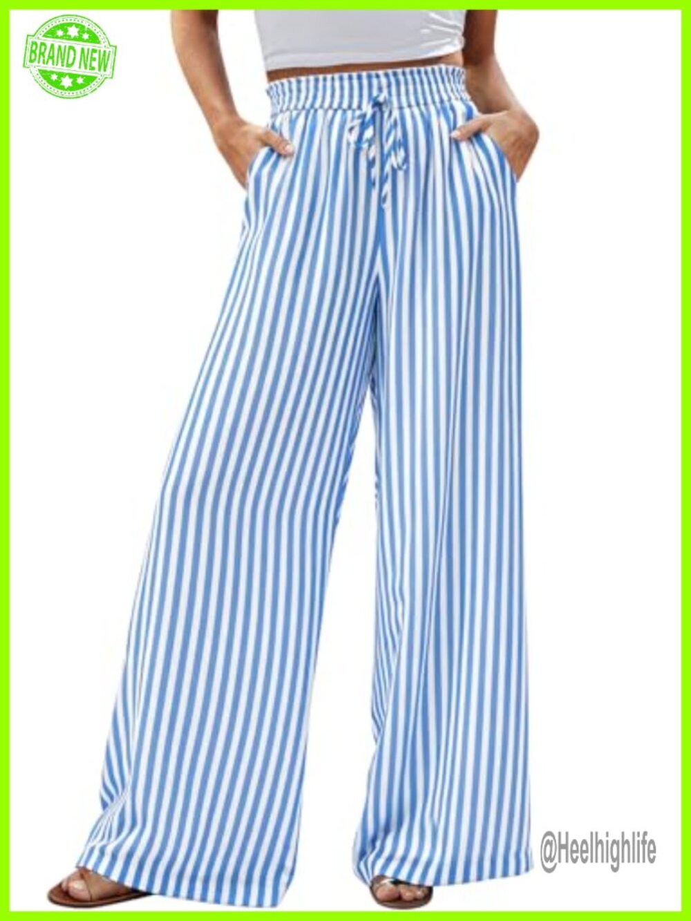 Palazzo Pants for Women High Waist Floral Wide Leg Striped Flowy Boho Beach